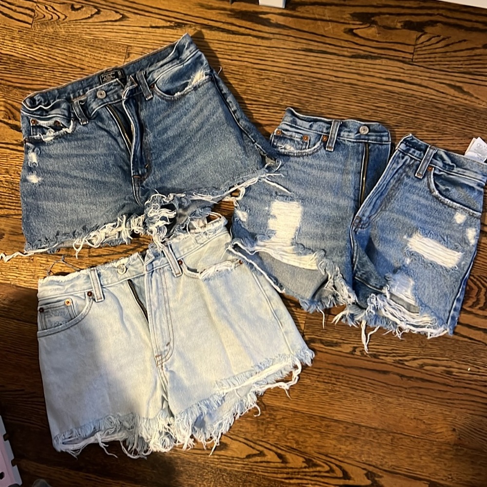 Abercrombie & Fitch Annie high rise Denim Shorts set of 3 size 00 24